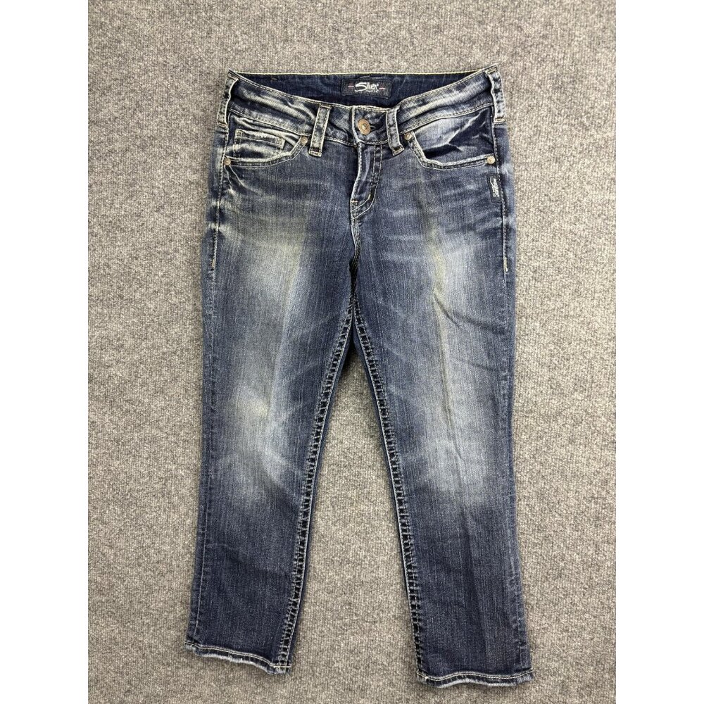 Silver Jeans Suki Capri Jeans Womens 29 Blue Medium Wash Mid Rise Distressed‎